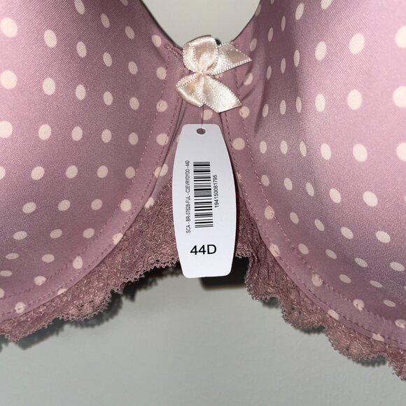 Polka Dot Lace Trim Underwire Bra 44D Light Pink Adjustable Straps - Picture 3 of 5